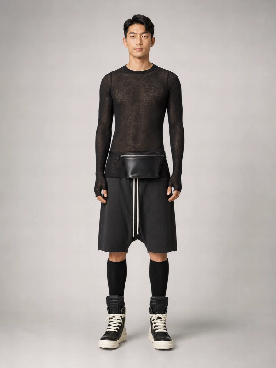Rick Owens Ribbed Long-Sleeve Silk T-Shirt