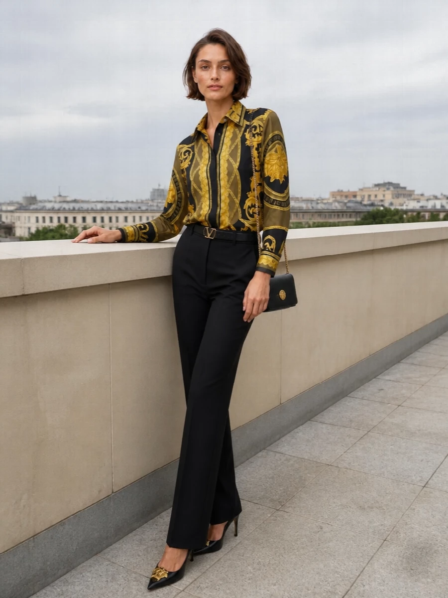 Versace baroque shirt black tailored trousers