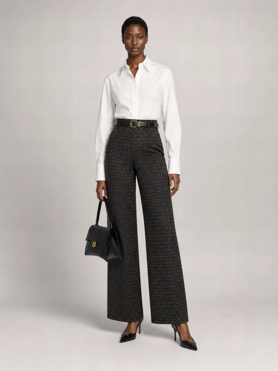 Saint Laurent Printed Satin Wide-Leg Trousers
