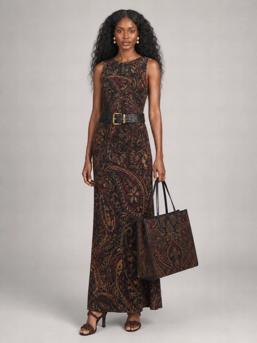 Etro ribbed sleeveless paisley floral-print maxi dress
