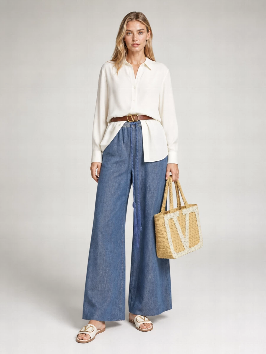 Valentino Garavani Denim Tassel-Detail Wide-Leg Jeans