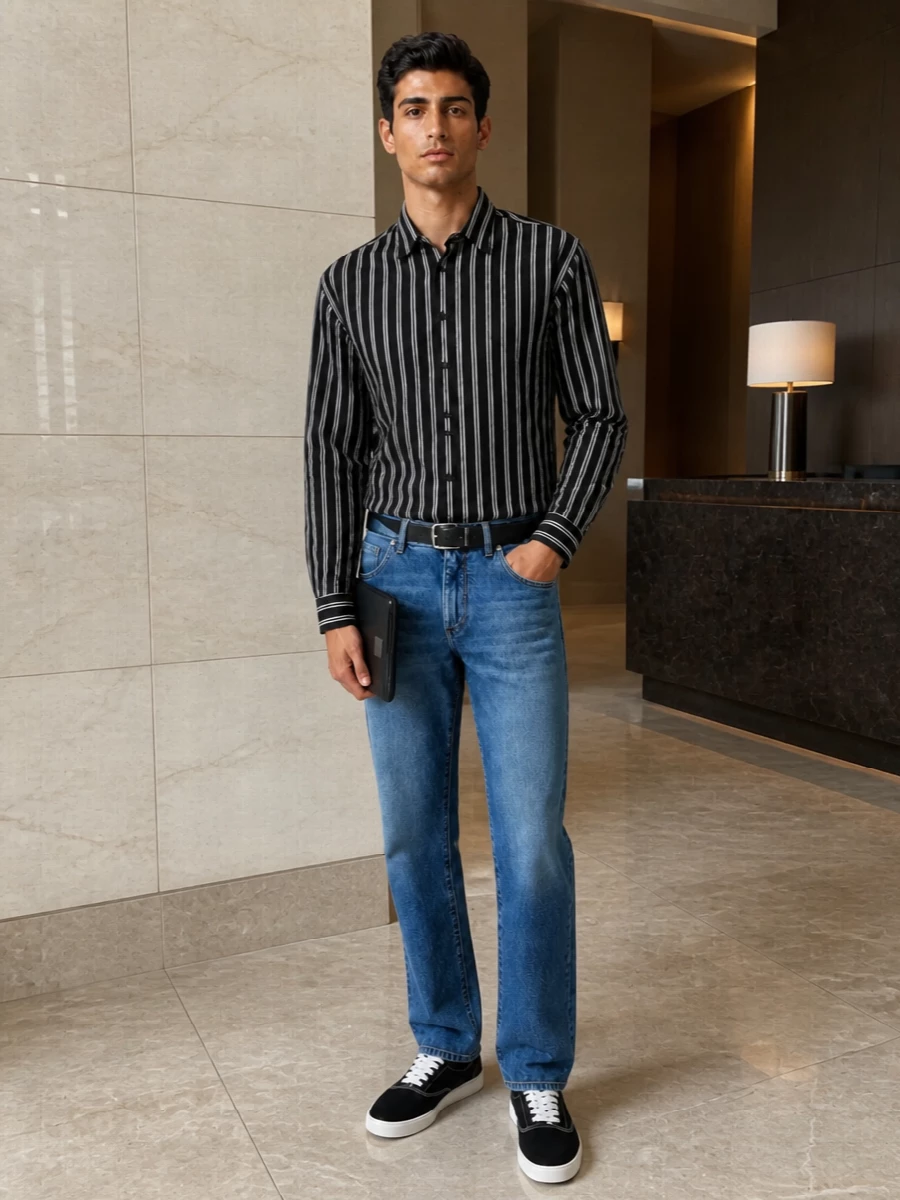 Dolce gabbana striped shirt jeans sneakers