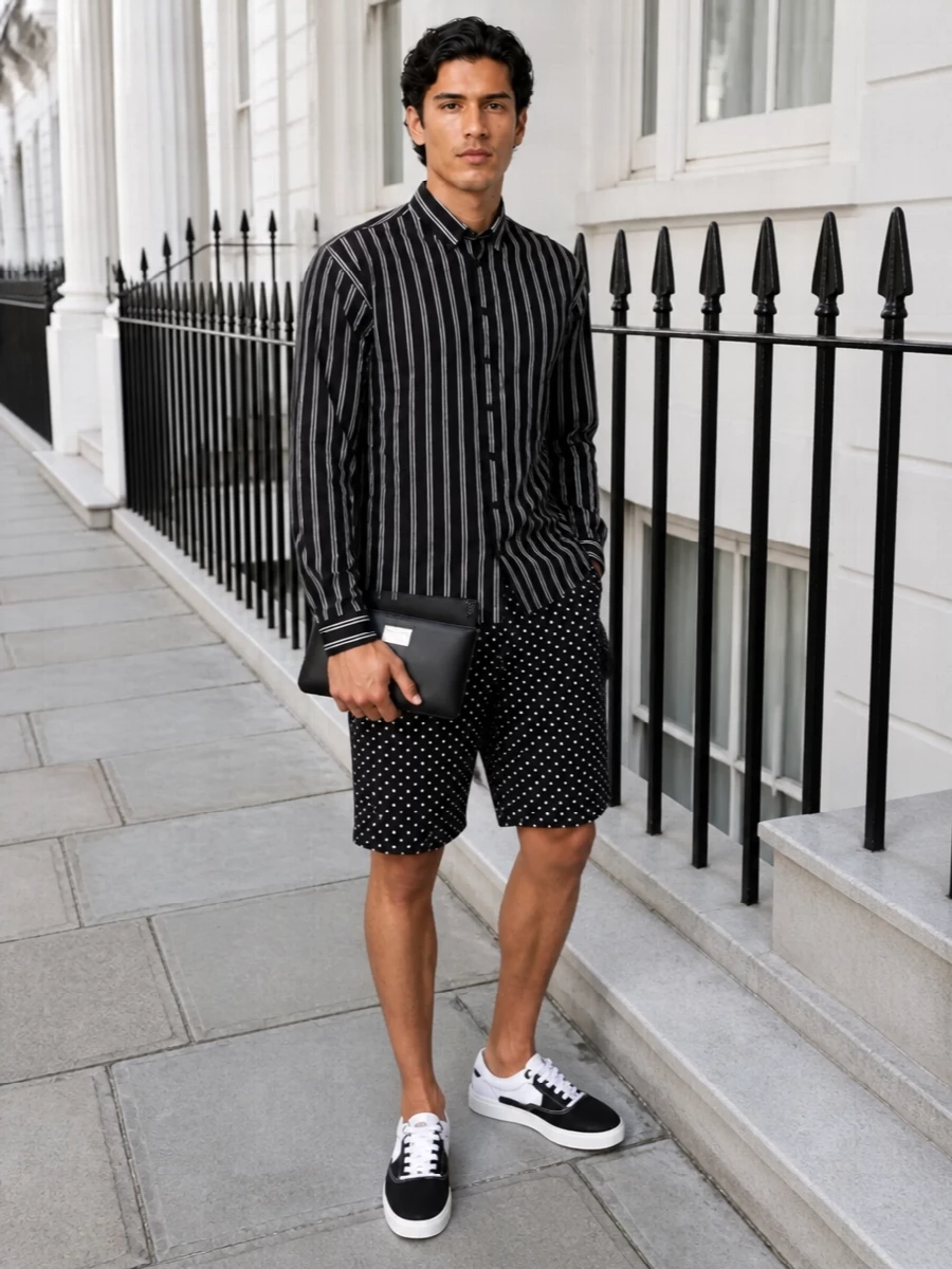 Dolce gabbana striped shirt polka dot shorts outfit