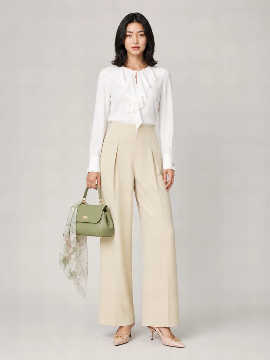 S Max Mara Silk Ruffled Long-Sleeve Blouse