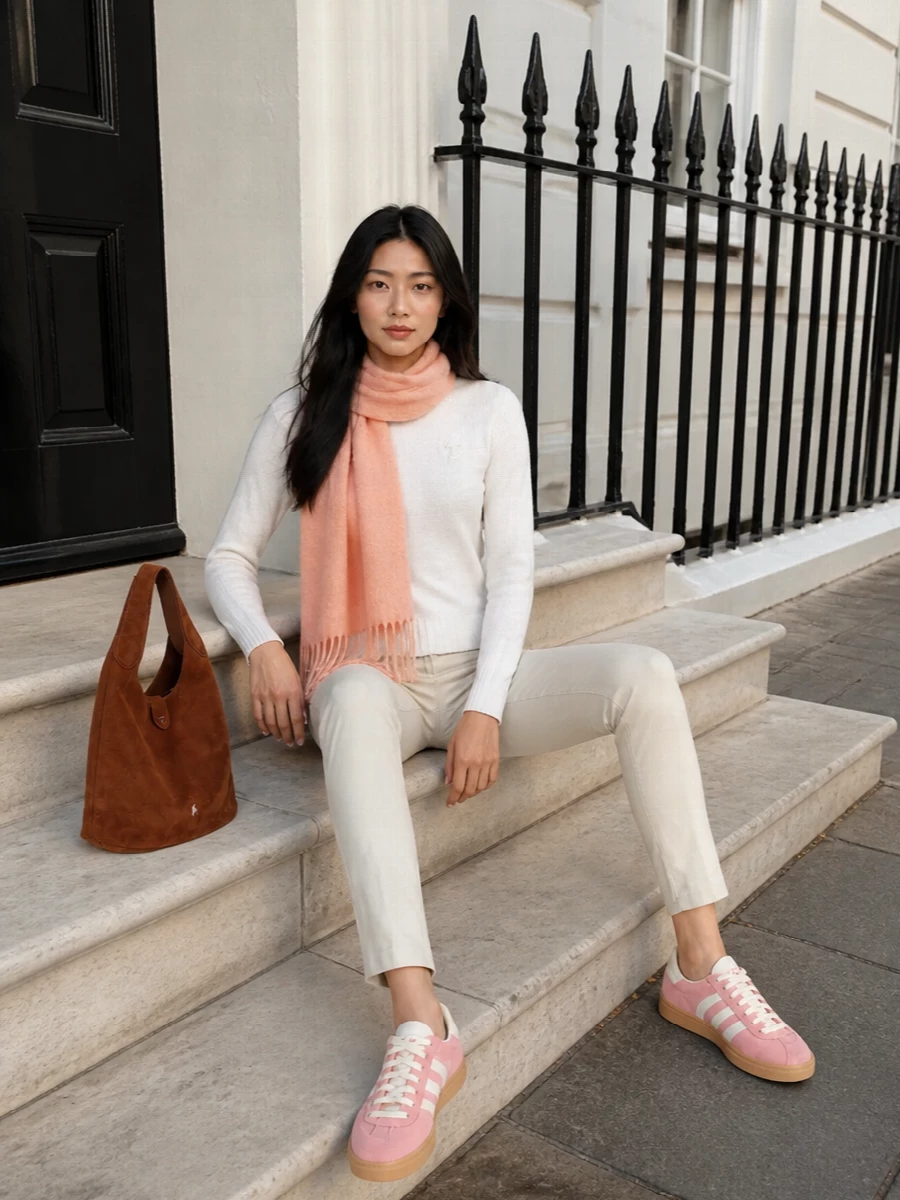 Dondup knit beige trousers pink adidas sneakers