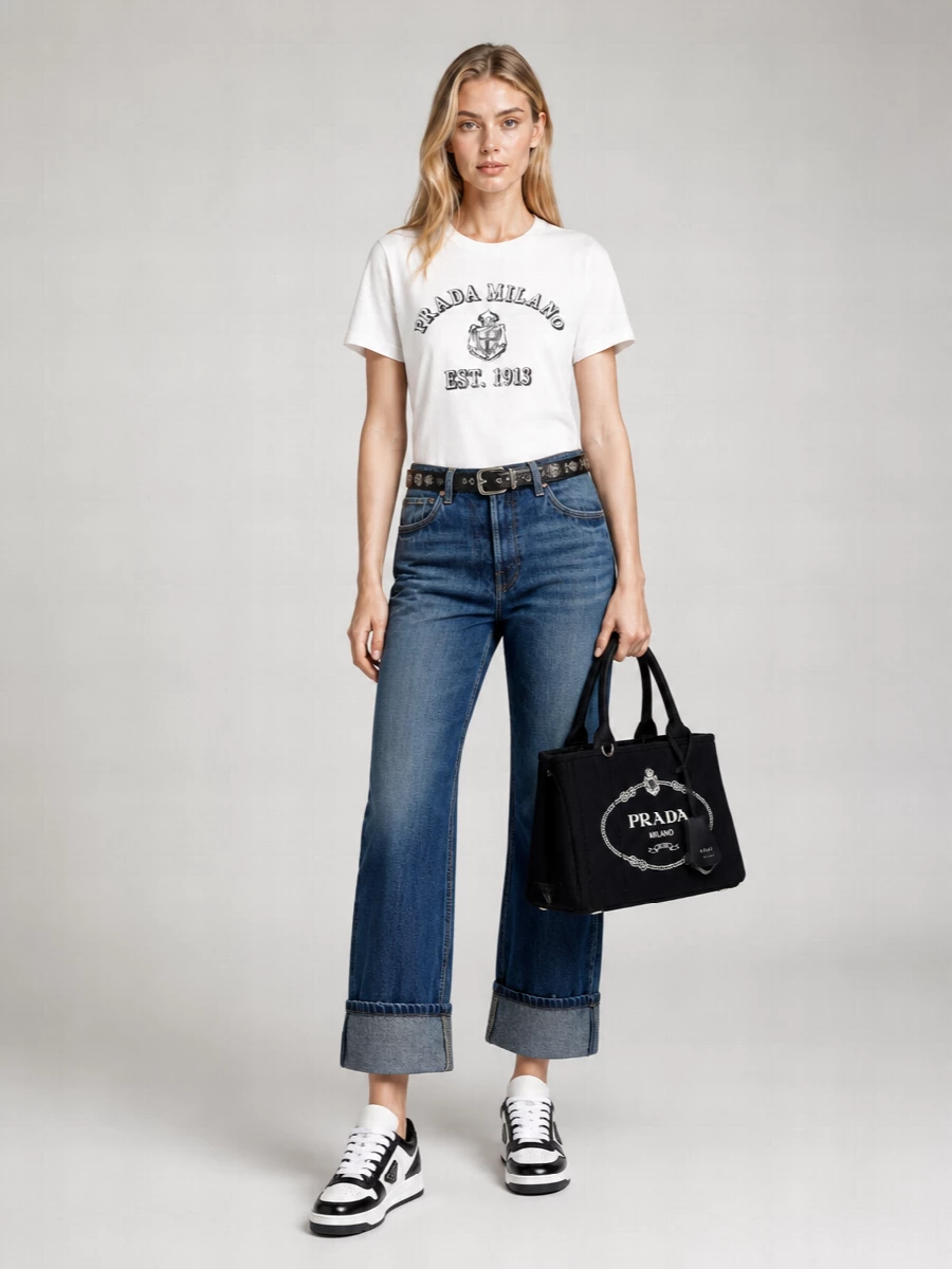 Prada Logo Print Cotton Jersey T-Shirt