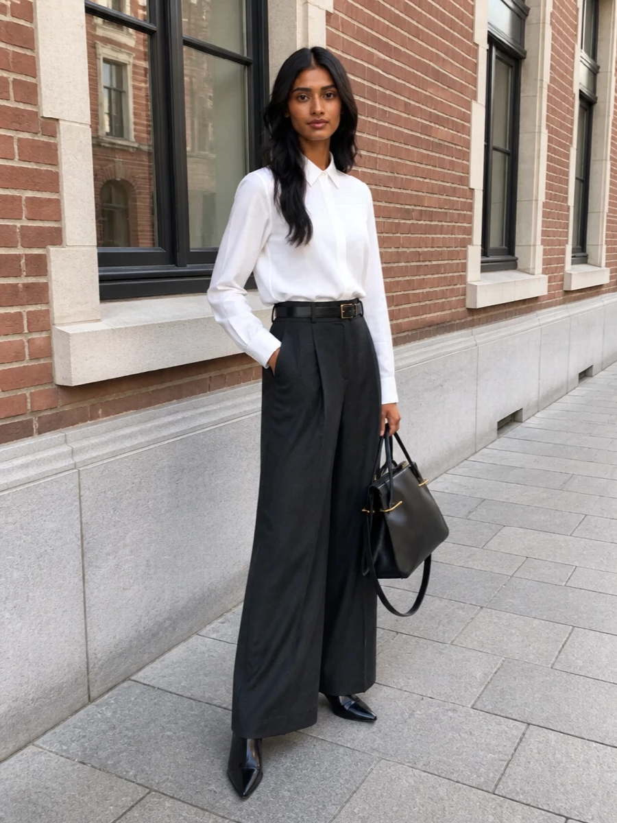 Givenchy wide leg trousers white shirt pumps