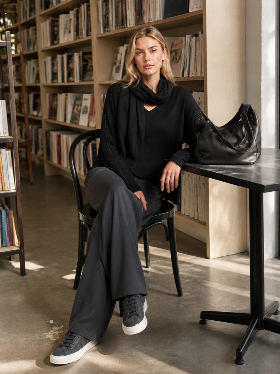 Brunello cucinelli black sweater charcoal wide leg