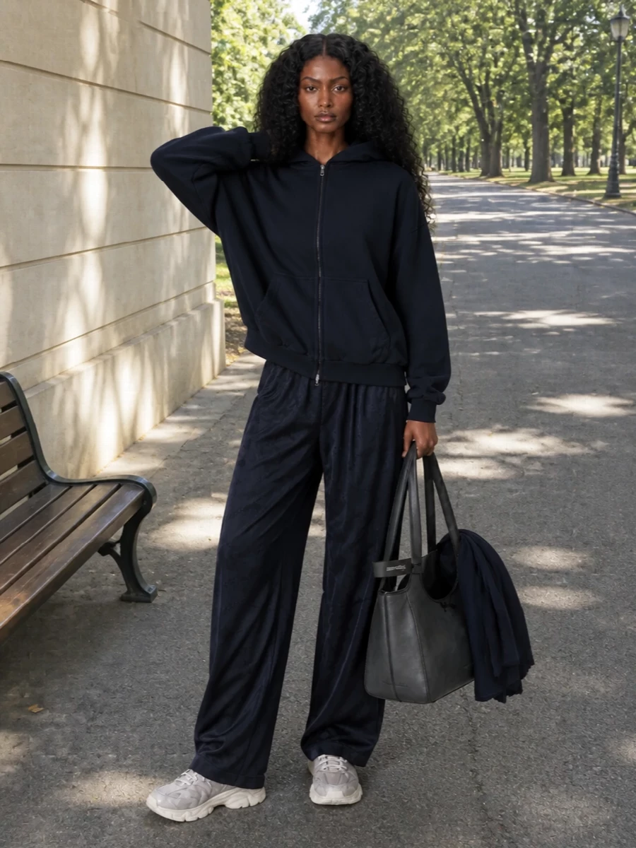 Balenciaga navy track pants chunky runner sneakers