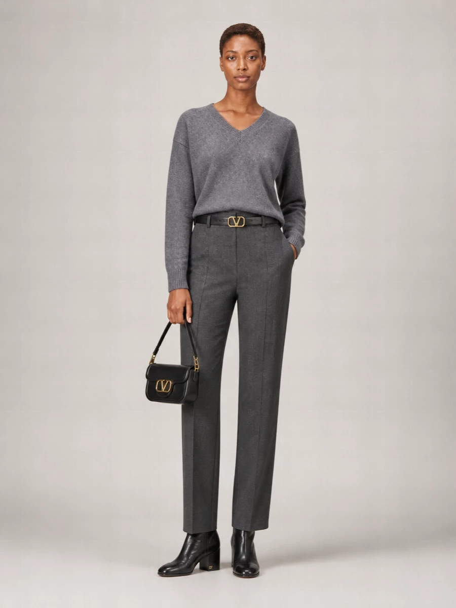 Valentino Cashmere Ribbed V-Neck Relaxed-Fit Sweater