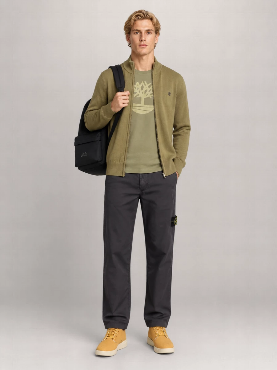 Timberland Cotton High-Neck Zip-Up Cardigan