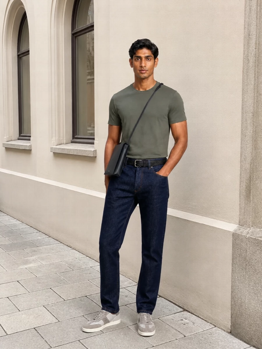 Zanone olive tee zegna dark indigo trousers