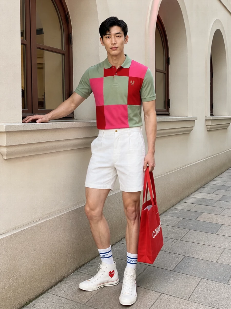Comme des garcons polo white shorts outfit