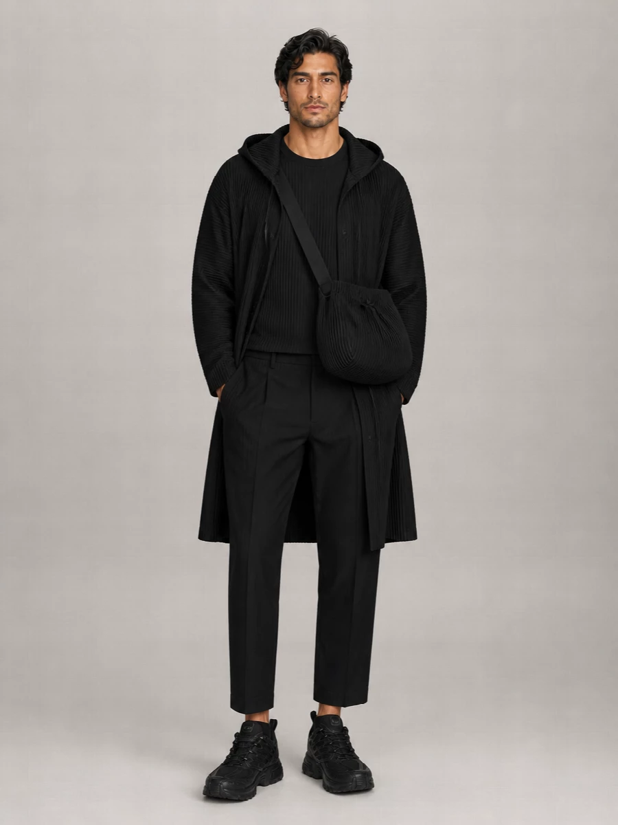 Homme Plisse Issey Miyake Pleated Single-Breasted Raincoat