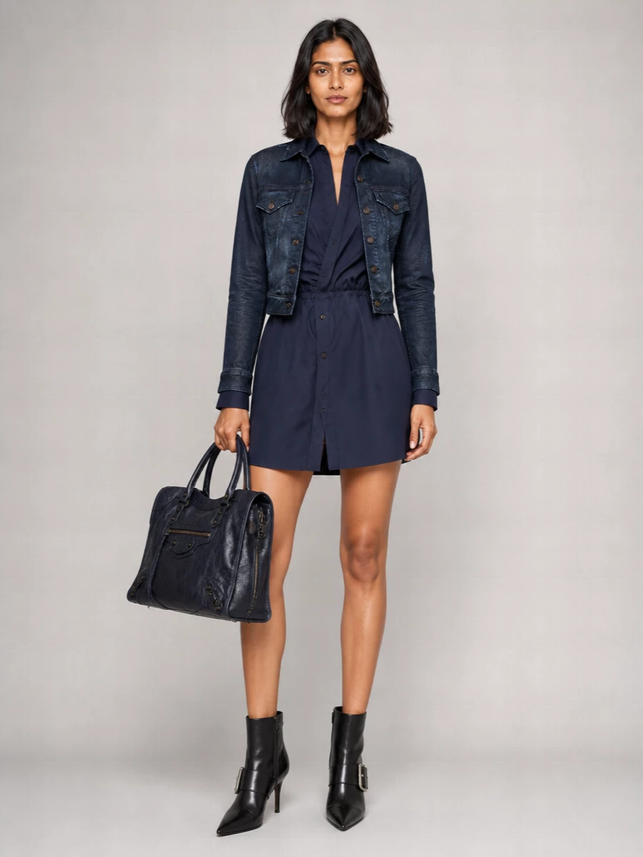 Balenciaga Denim Curved-Waist Cropped Trucker Jacket