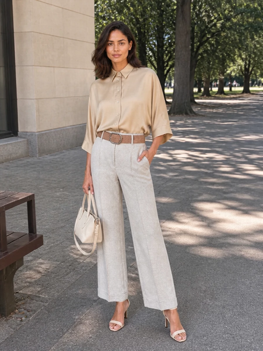 Brunello cucinelli wide leg trousers silk shirt