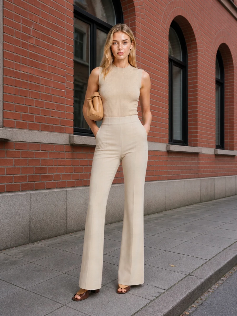 Sportmax beige knit flared trouser outfit