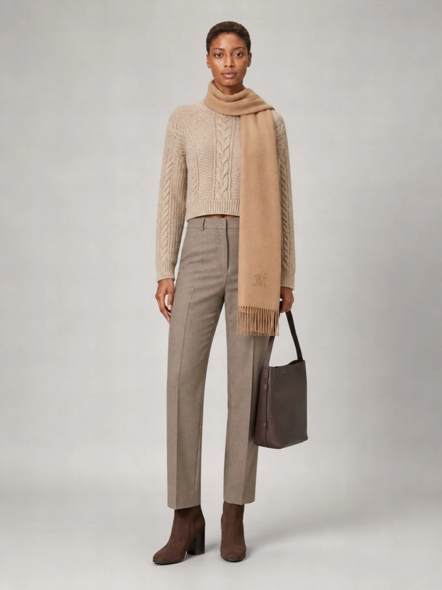 S Max Mara Alpaca Wool Metallic Cable-Knit Cropped Sweater