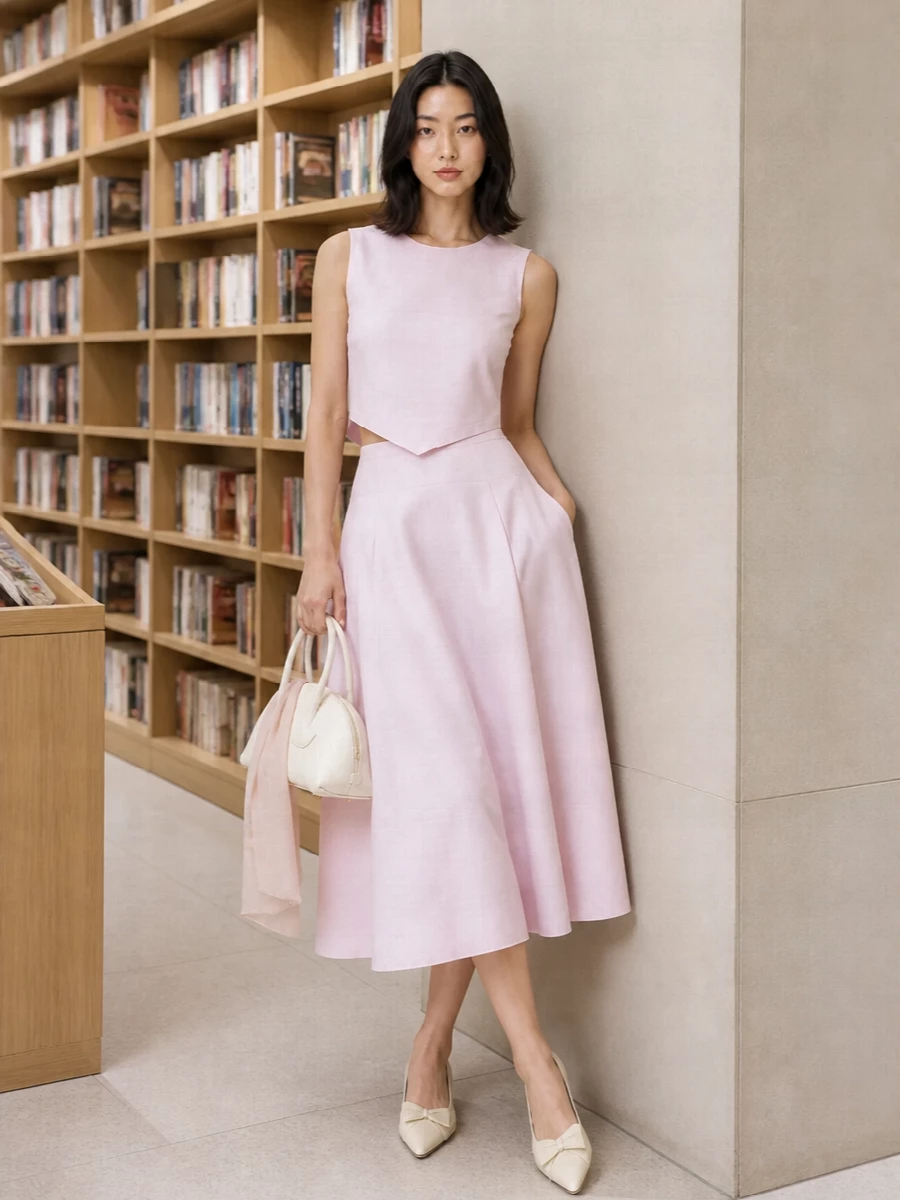 Patou blush top jacquemus midi skirt outfit