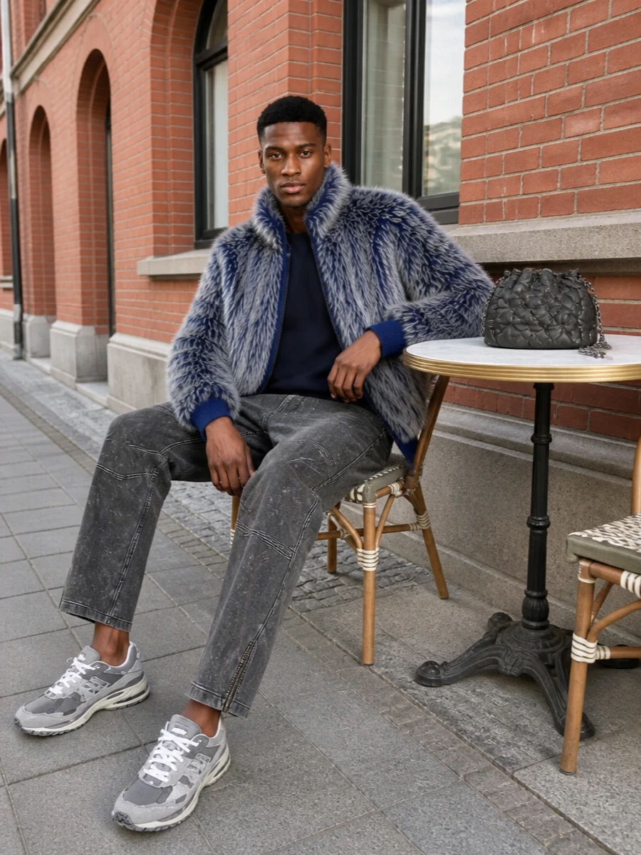 Diesel faux fur bomber straight jeans sneakers