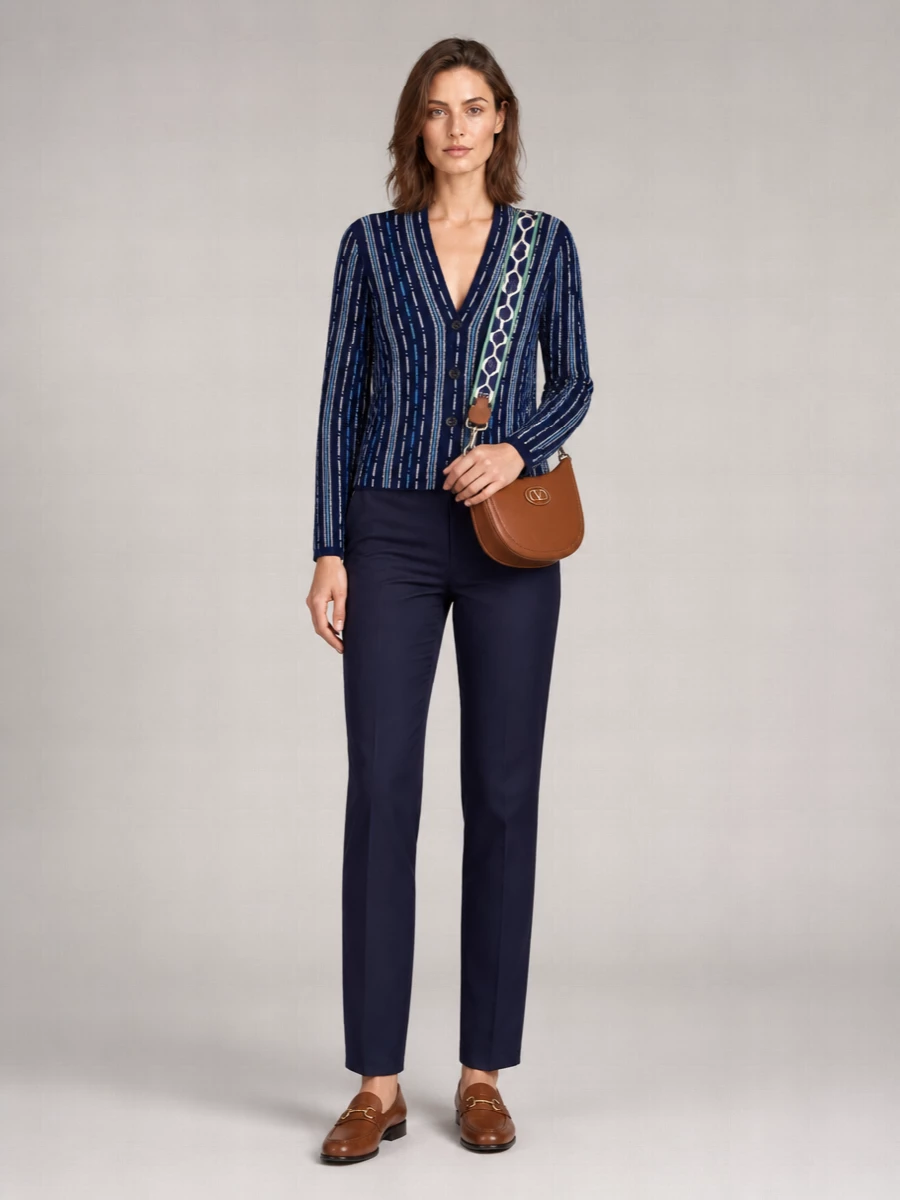 Guest In Residence Cashmere Striped V-Neck Long-Sleeve Cardigan