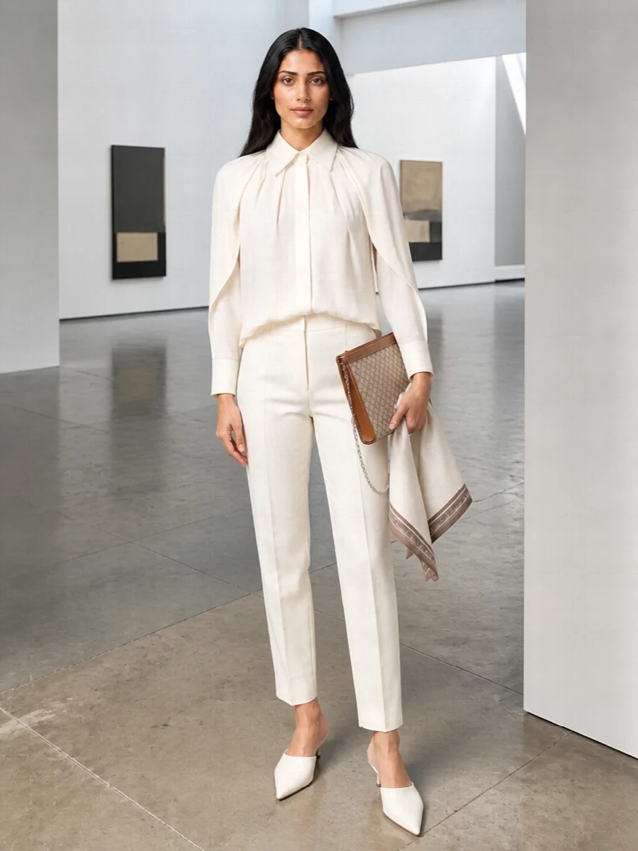 Max mara ivory trouser outfit blouse heels
