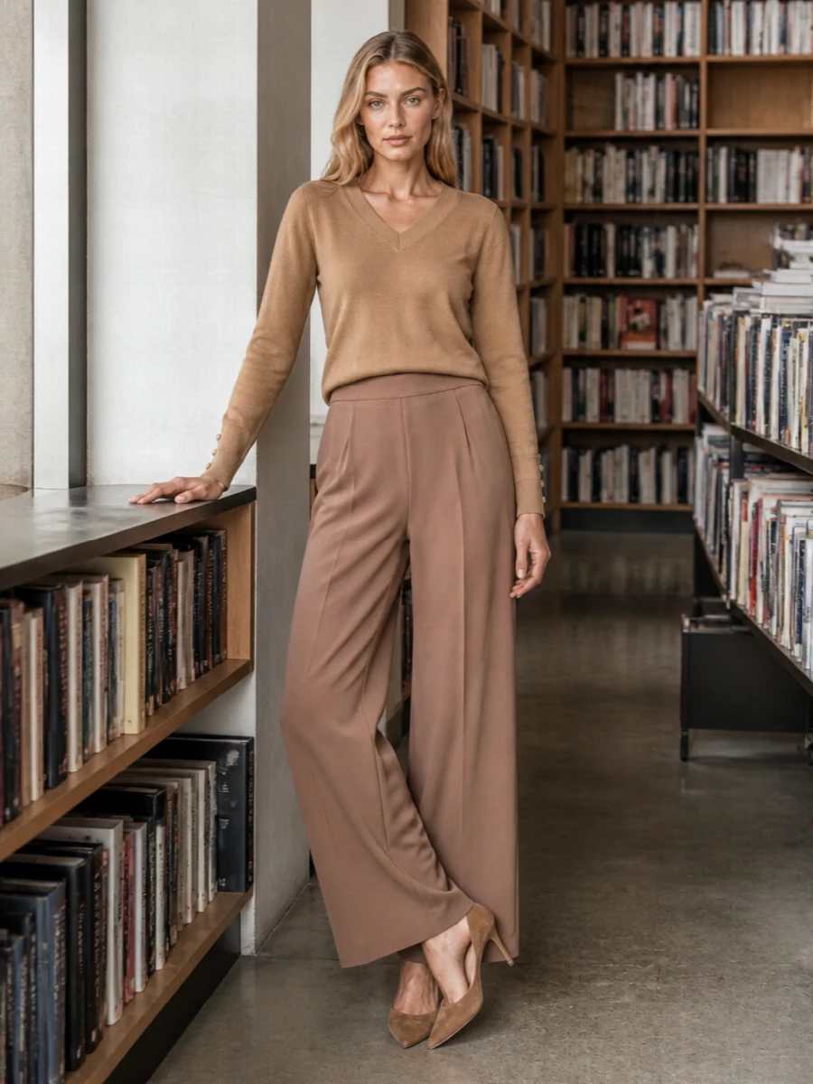 Michael kors camel sweater max mara wide leg pants