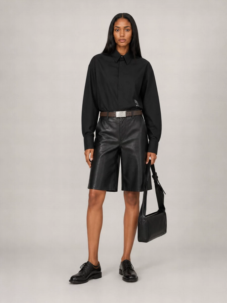 Mm6 Maison Margiela Faux Leather Knee-Length Straight Bermuda Shorts