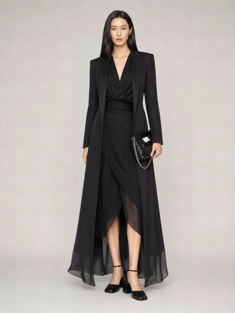 Maison Margiela Silk Single Breasted Knee-Length Blazer Dress