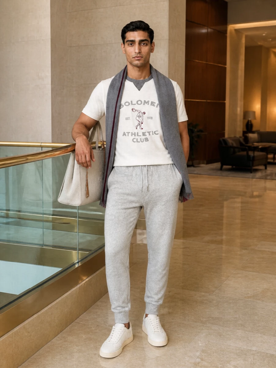 Brunello cucinelli tee grey joggers white sneakers