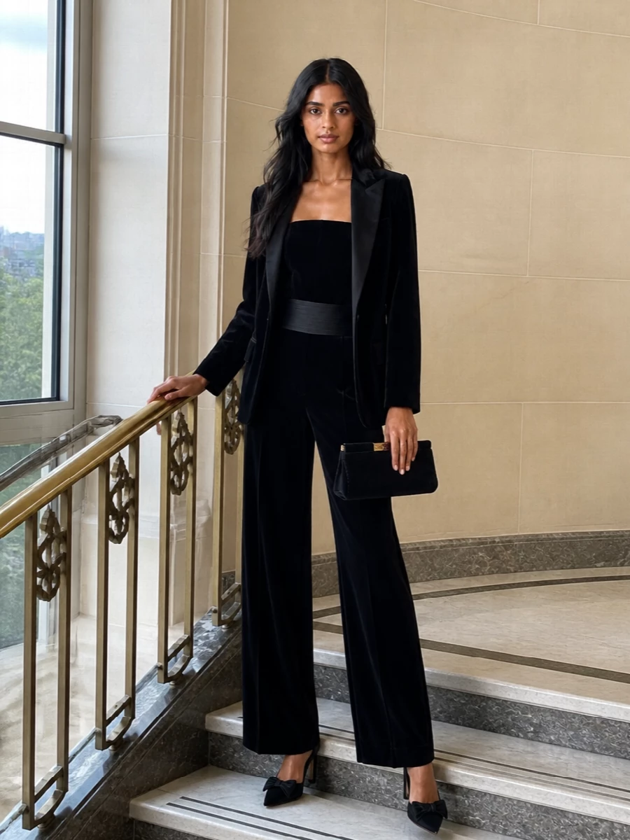 Tom ford velvet evening outfit wide leg pants