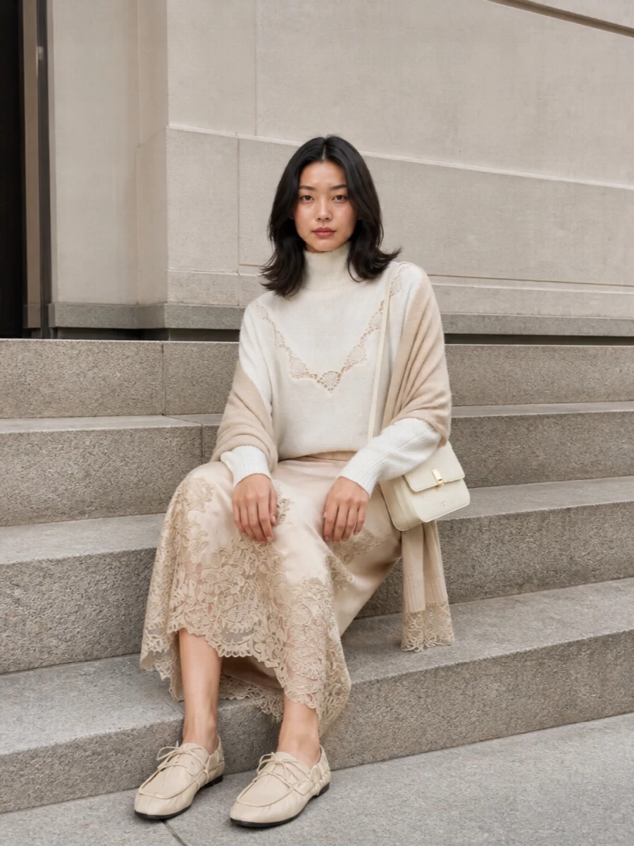 Ermanno scervino lace knit satin midi outfit