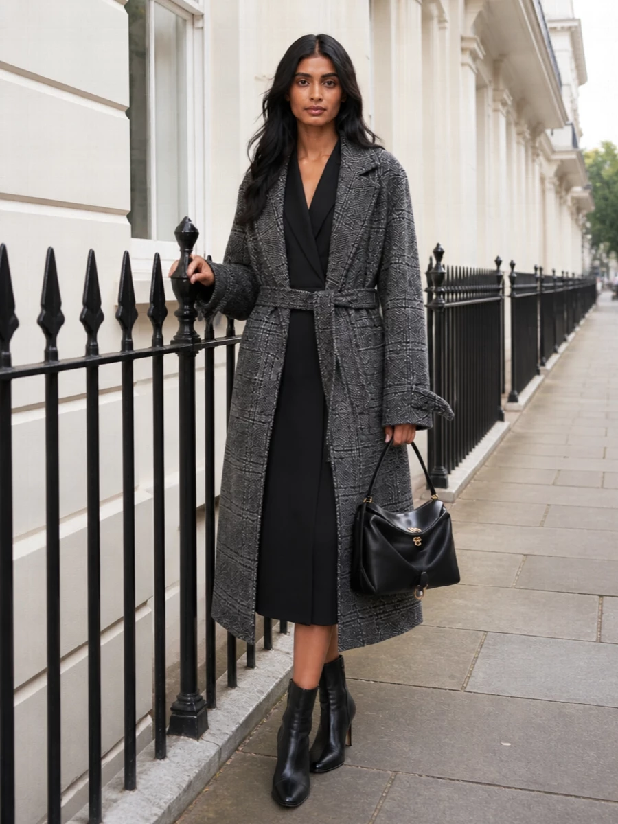 Balenciaga wool coat black blazer midi dress