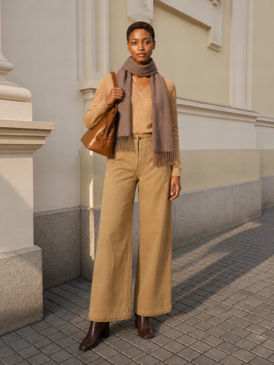 Maison margiela camel sweater wide leg trousers