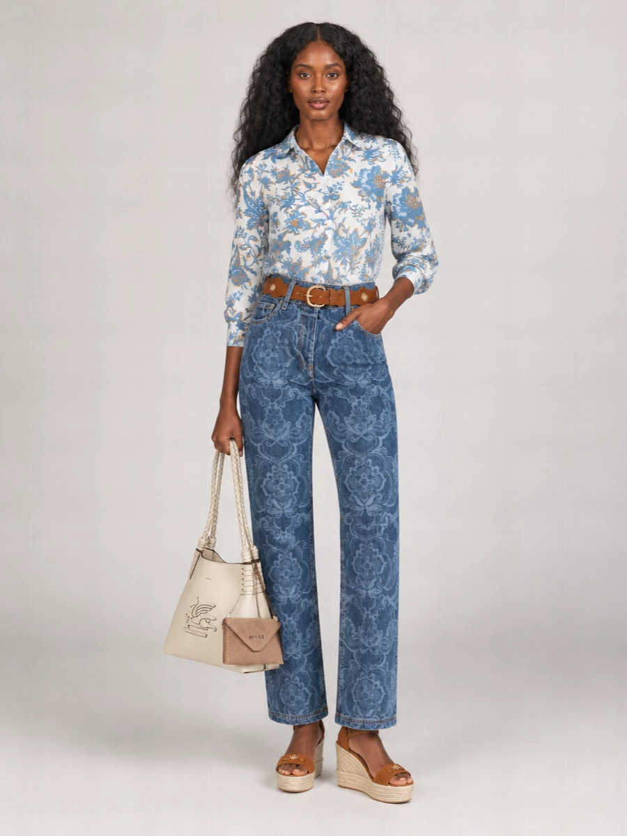 Etro Jacquard Denim Straight-Leg Flared Jeans