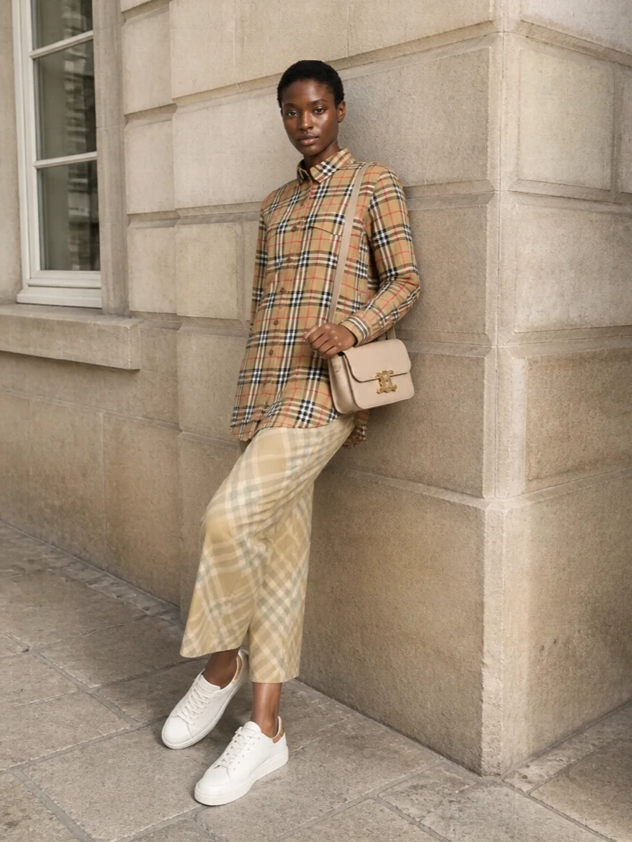 Burberry check shirt cropped trousers outfit