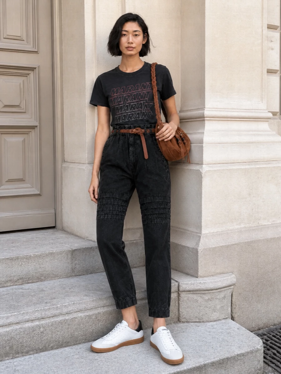 Isabel marant etoile paperbag pants logo tee