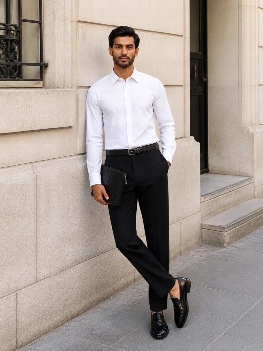 Saint laurent charcoal pinstripe trousers outfit