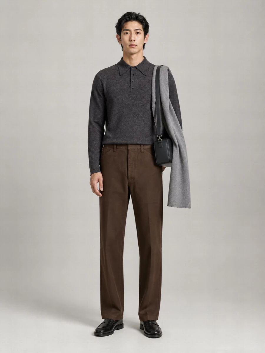 Lemaire Wool Long-Sleeve Knitted Polo Sweater