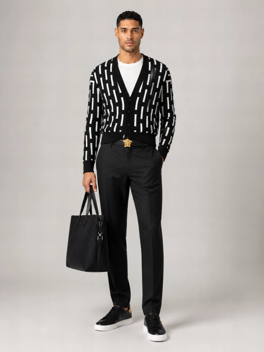 Versace Wool Ribbed Cardigan