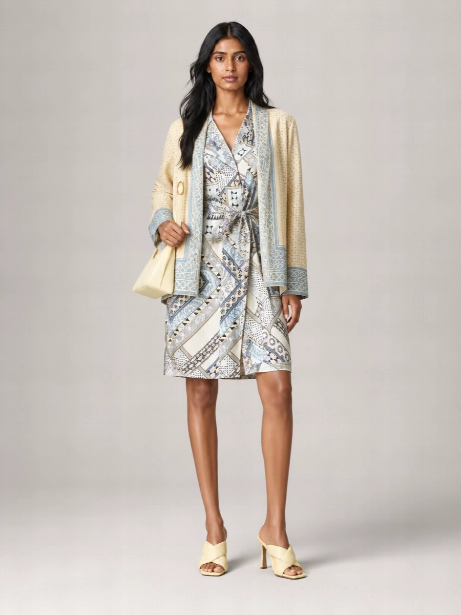 Ermanno Scervino Silk Geometric-Print Long-Sleeve Shirt