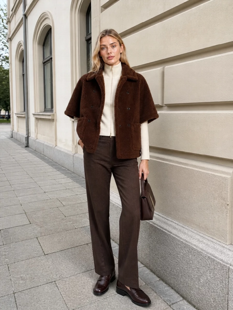 Max mara brown shearling jacket tailored trousers