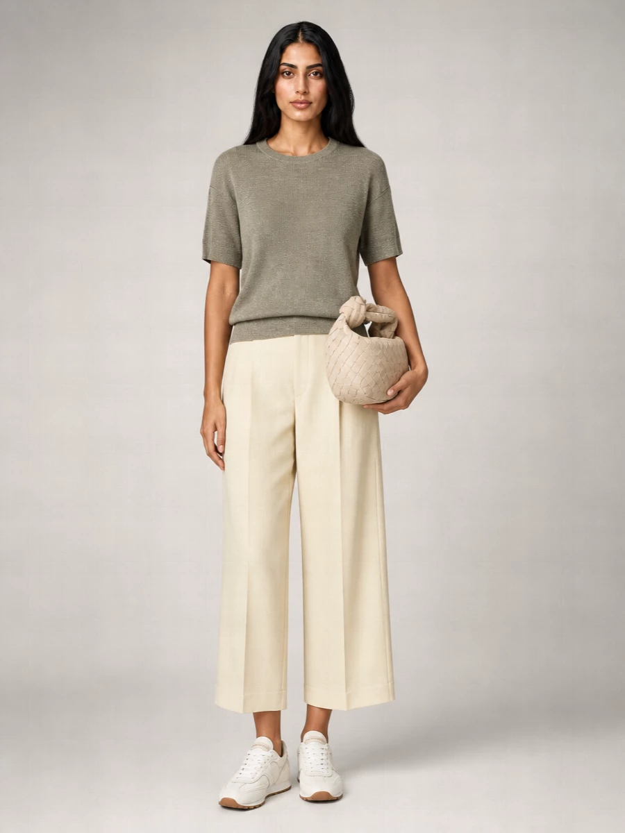Brunello Cucinelli Linen-Blend Ribbed Crew-Neck Short-Sleeve Sweater