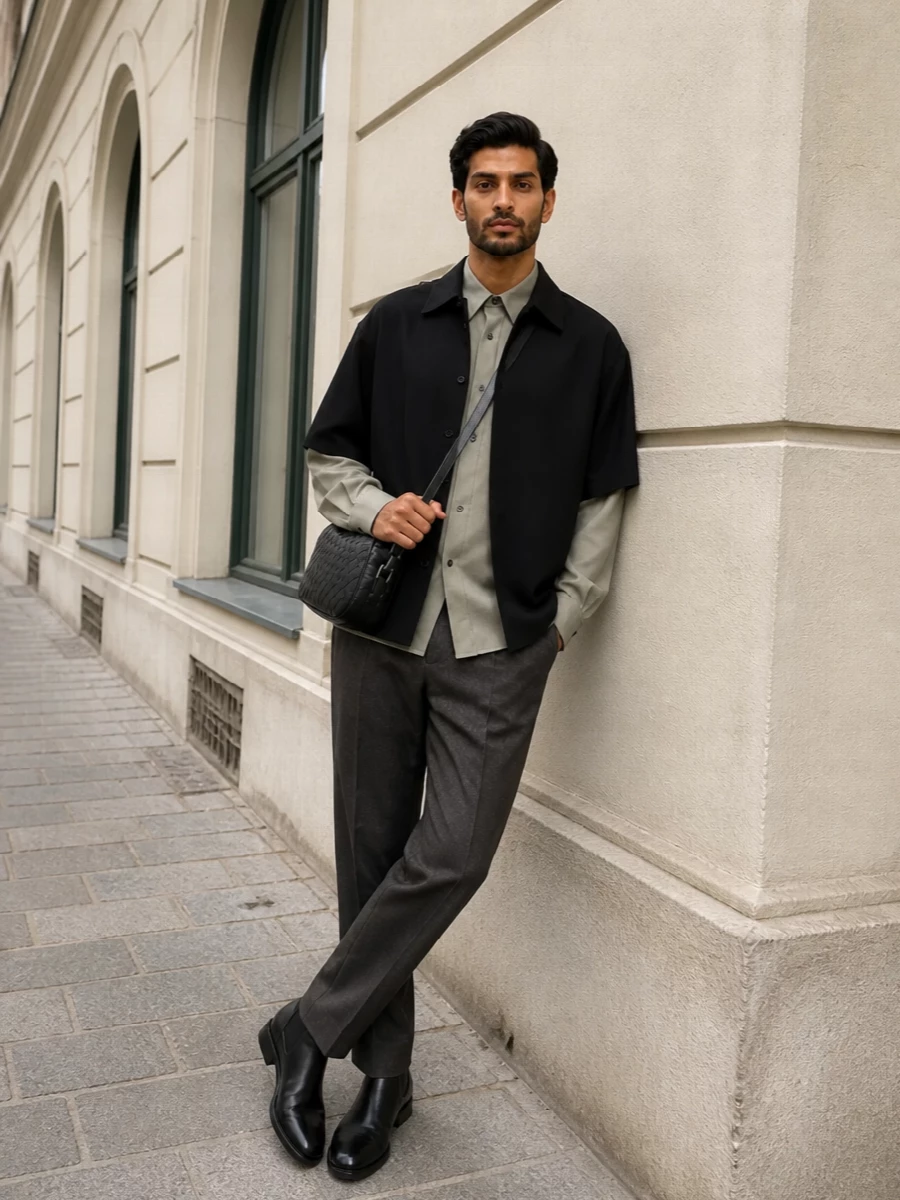 Bottega veneta black shirt jacket tailored trousers