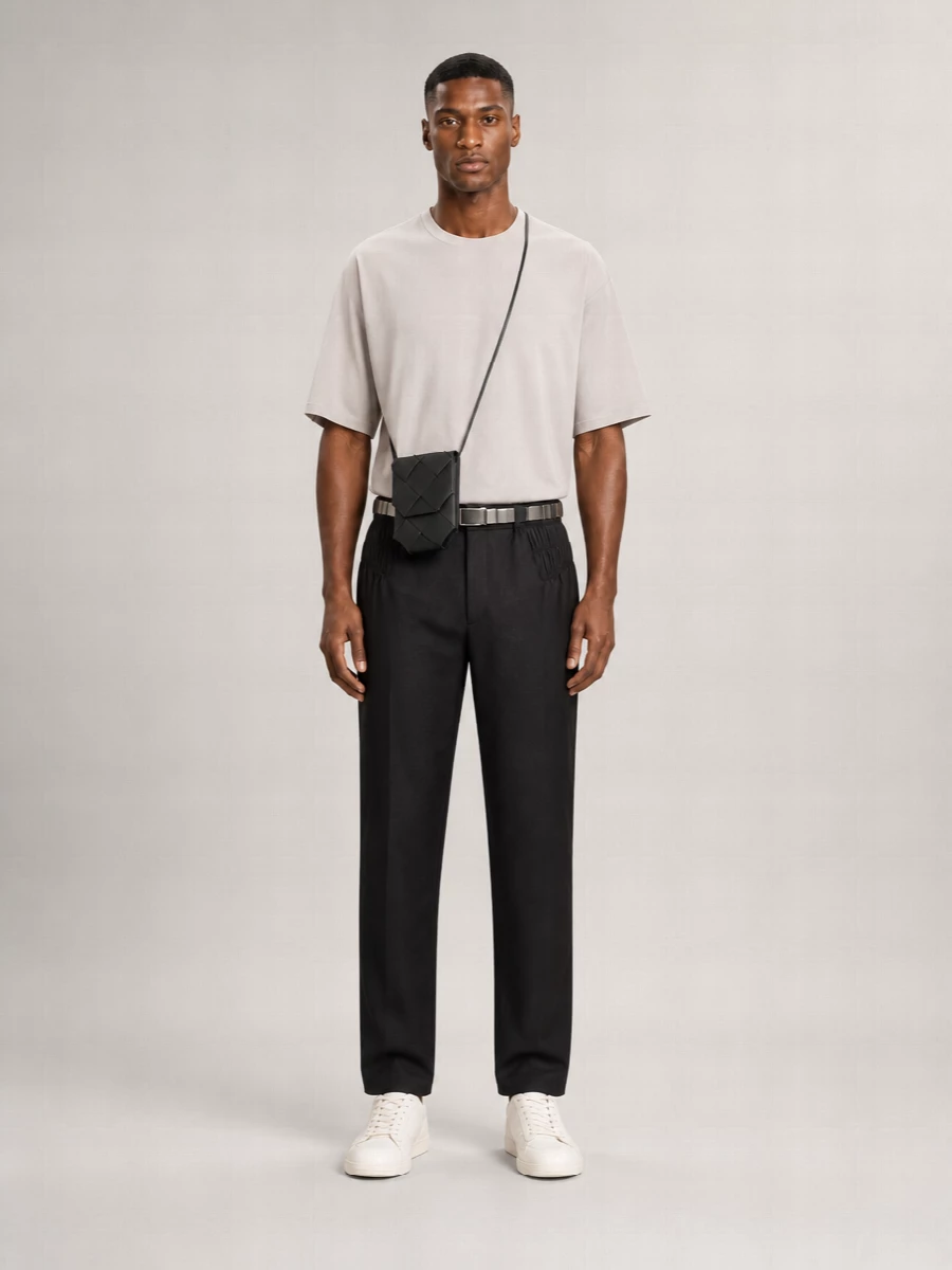 Kiko Kostadinov Virgin Wool Smocked Wide-Leg Straight-Leg Trousers