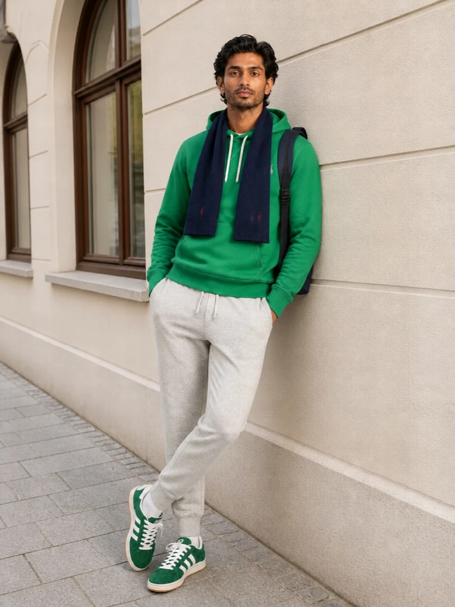 Polo hoodie grey joggers adidas campus green