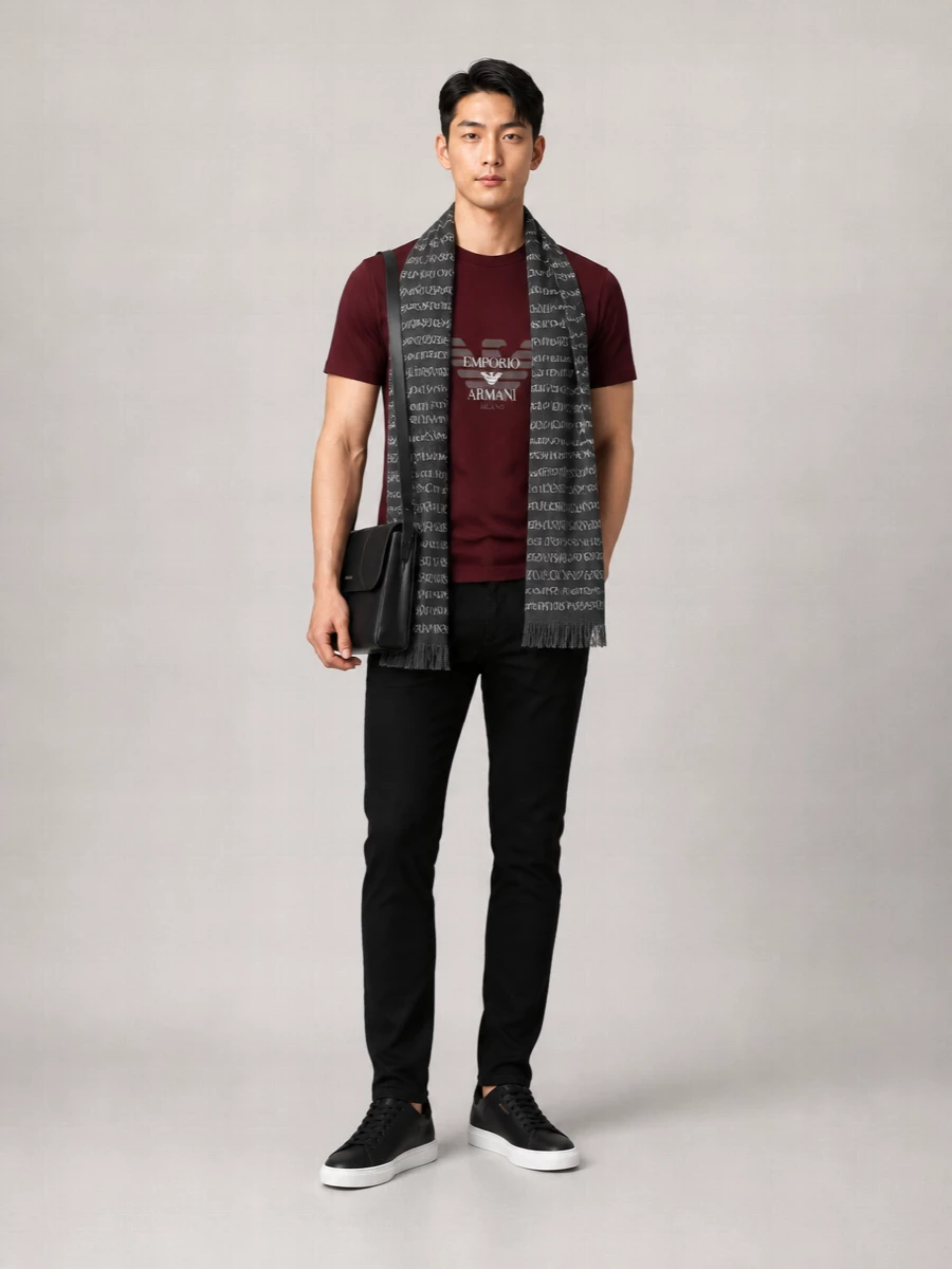 Emporio Armani Logo Fringed Wool-Blend Scarf