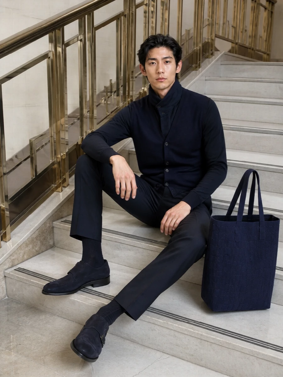Zanone navy cardigan pt torino trousers santoni shoes