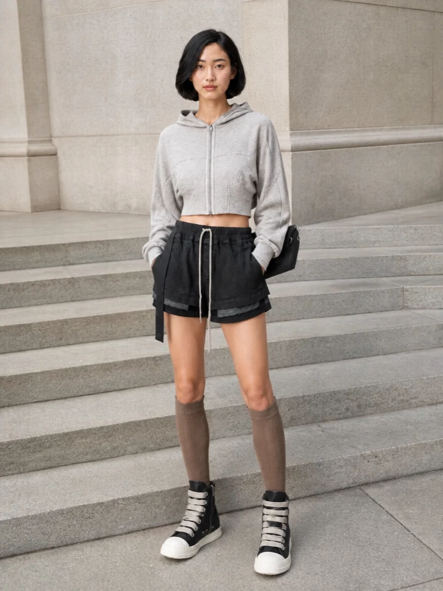 Rick owens drkshdw cropped shorts high top sneakers