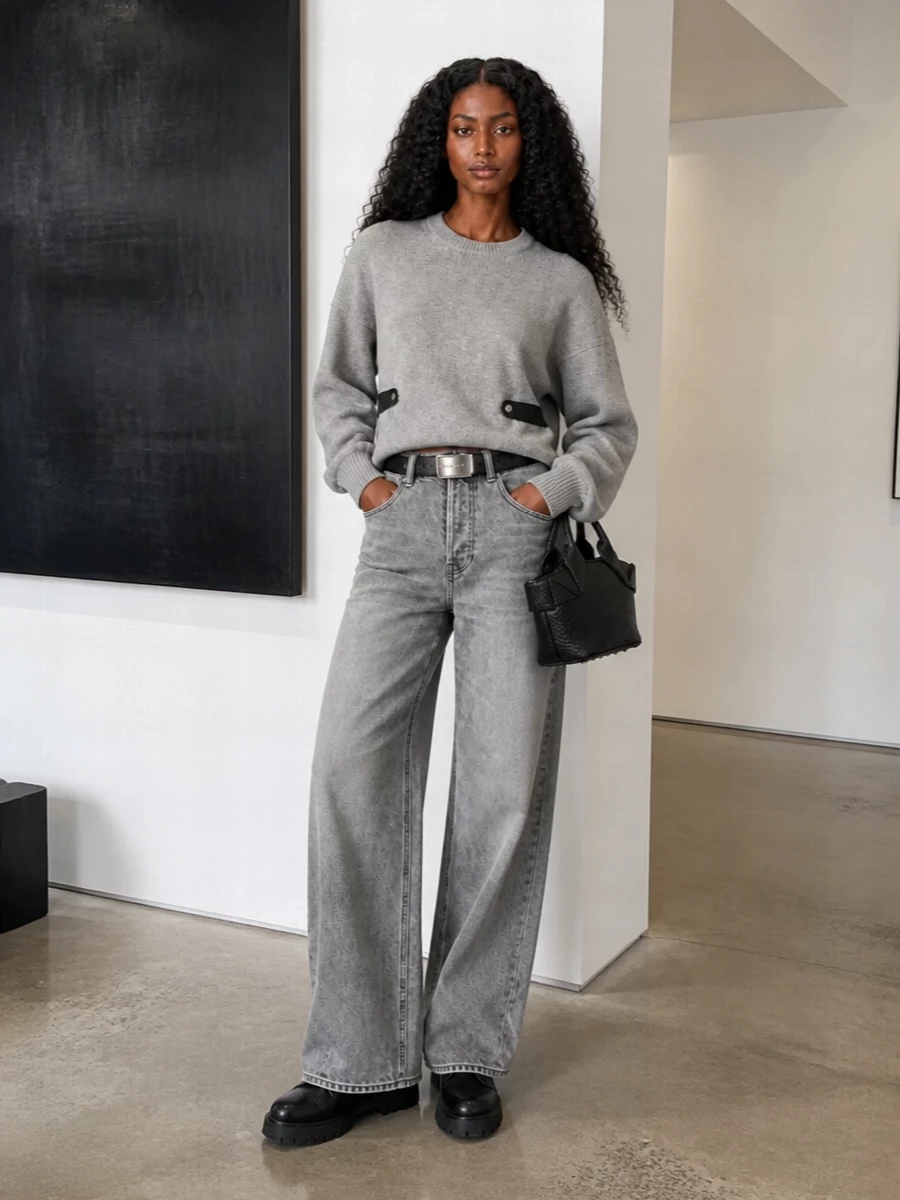 Alexander wang grey wide leg jeans sweatshirt